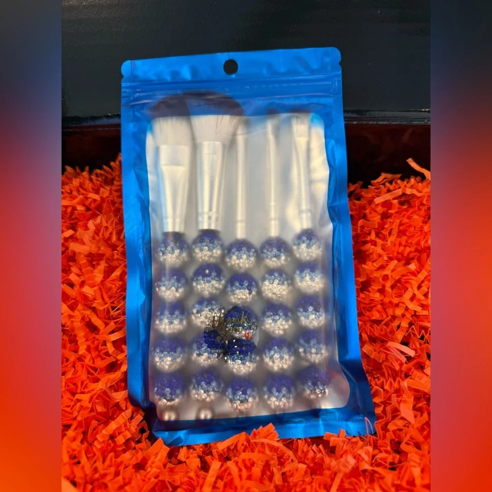 Blue and Silver Glitter Makeup Brush Set